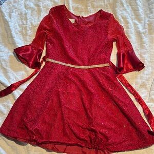 Elegant Red Lace Dress with Belt